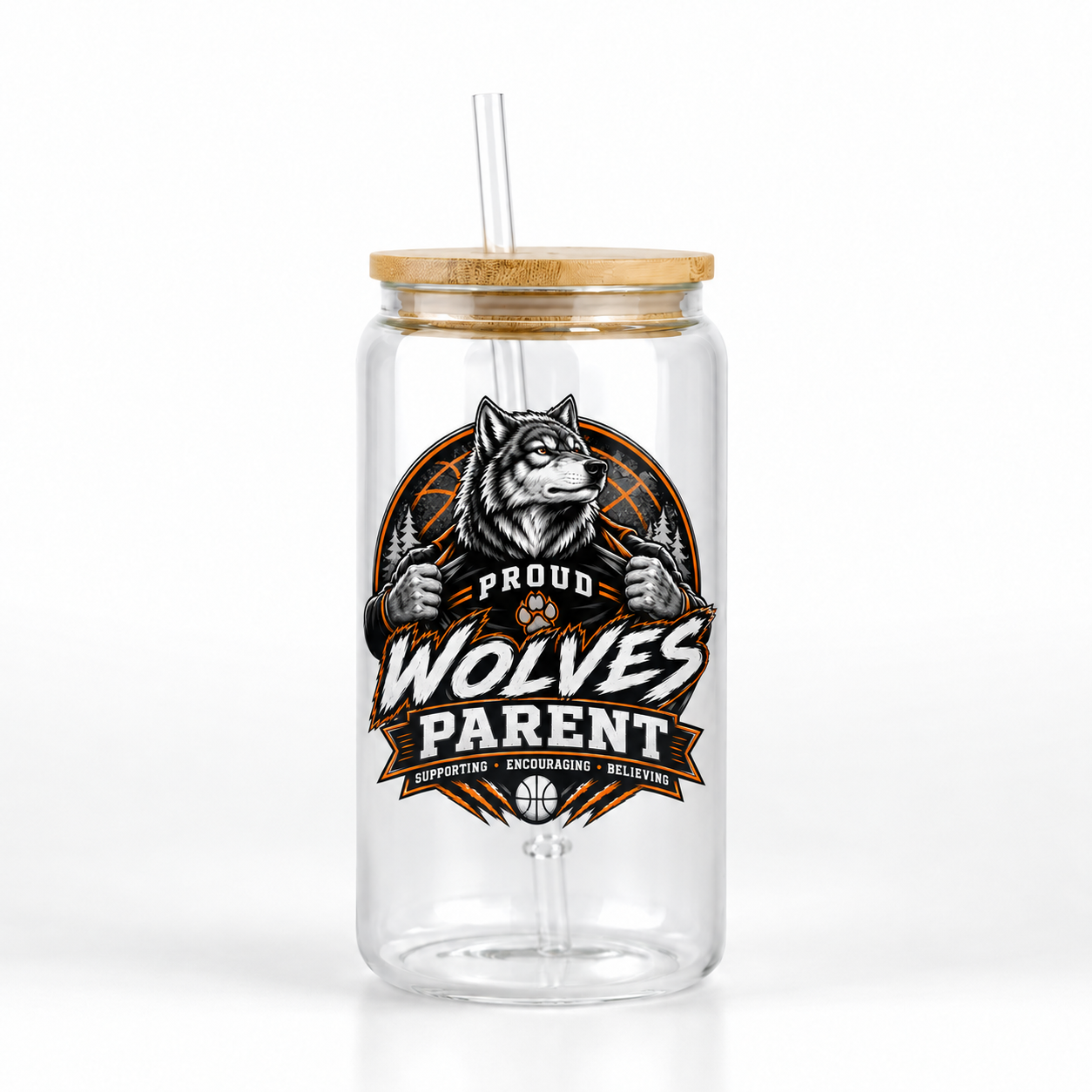 Wolves Basketball 16oz Glass Can Tumbler