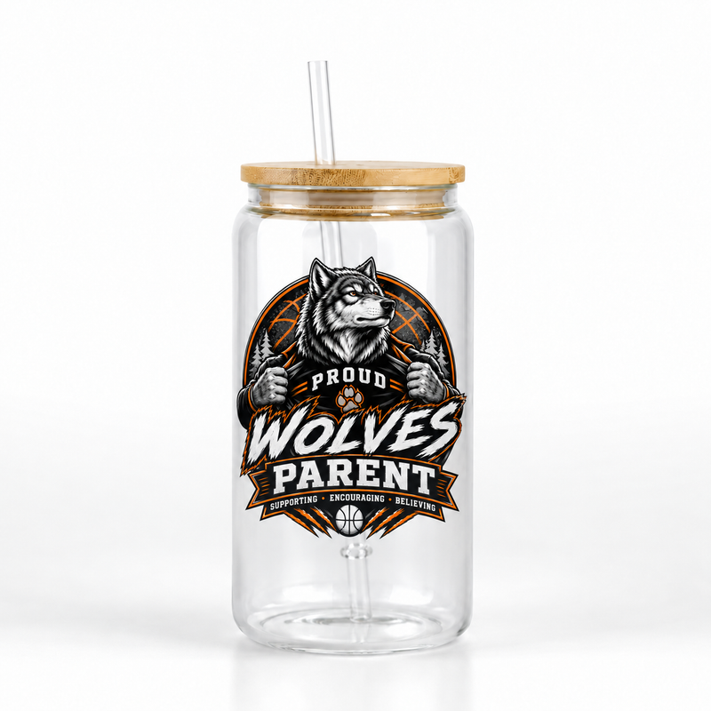 Wolves Basketball 16oz Glass Can Tumbler