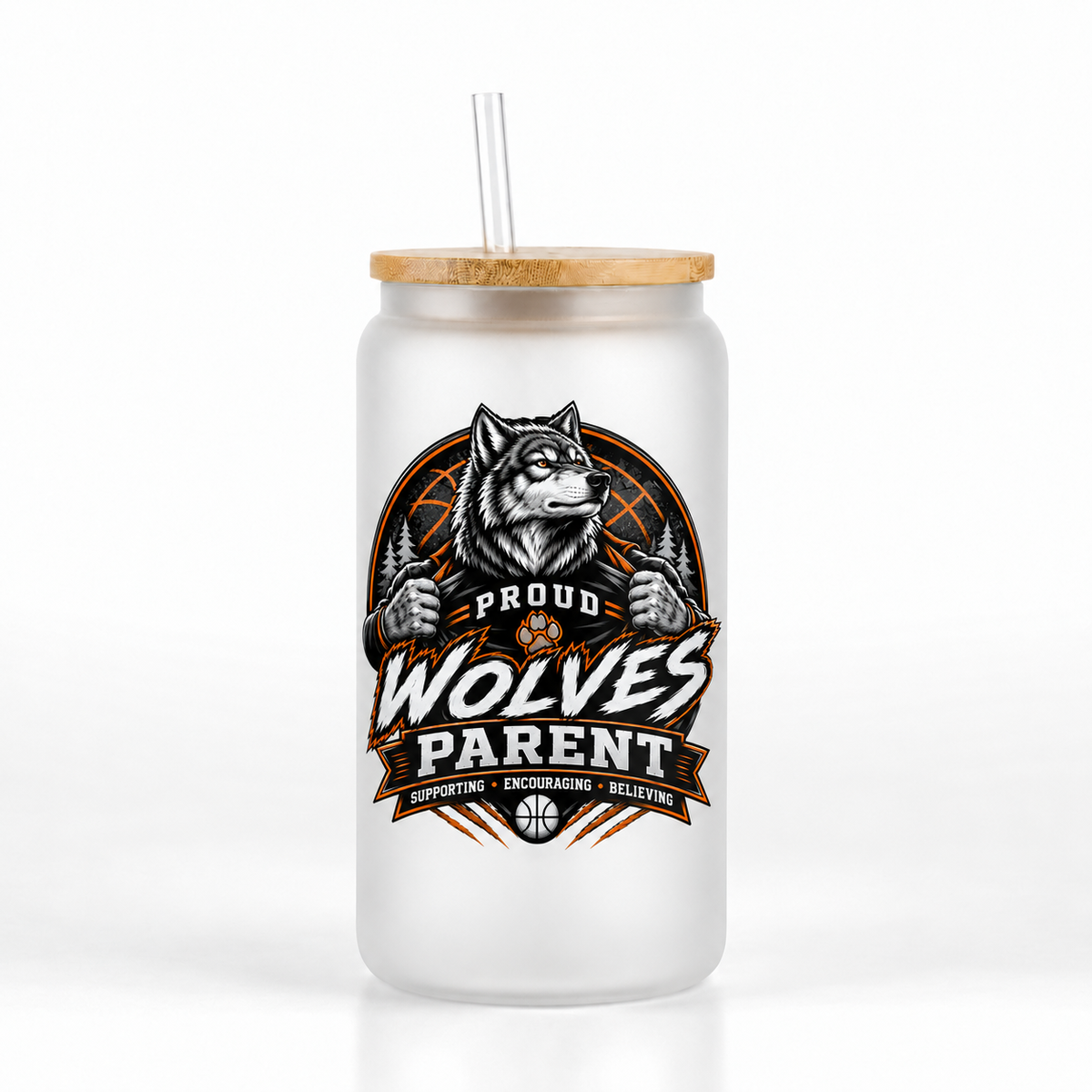Wolves Basketball 16oz Glass Can Tumbler