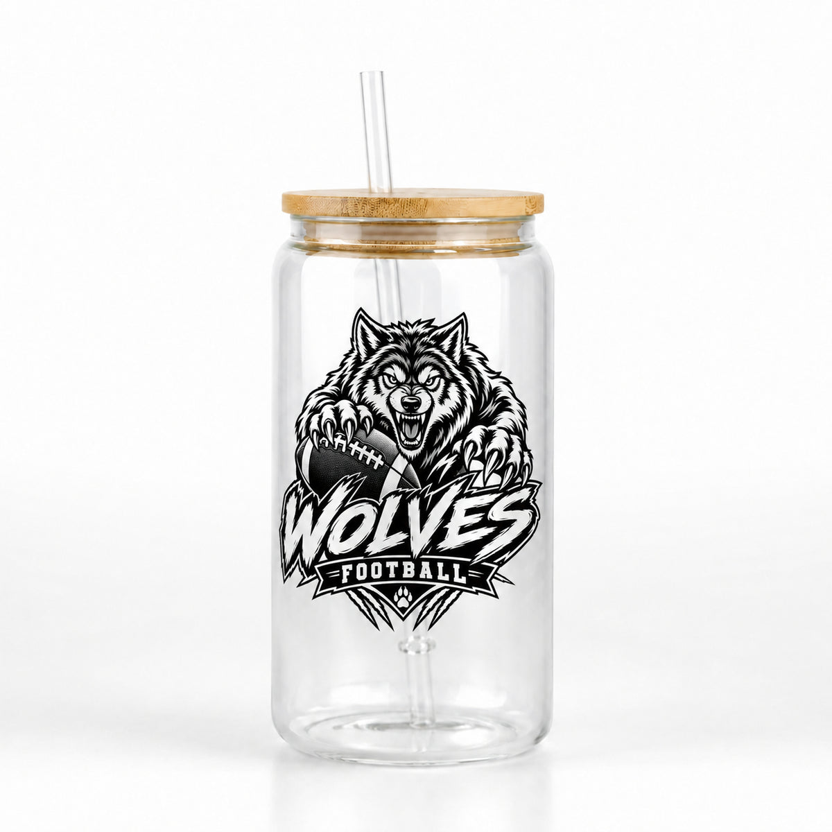 Wolves Football 16oz Glass Can Tumbler