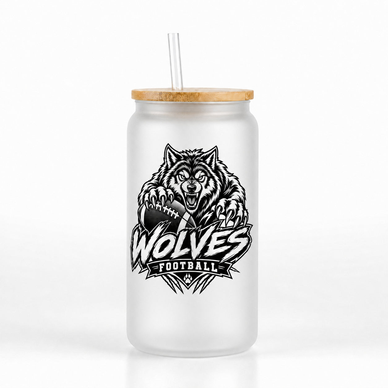 Wolves Football 16oz Glass Can Tumbler