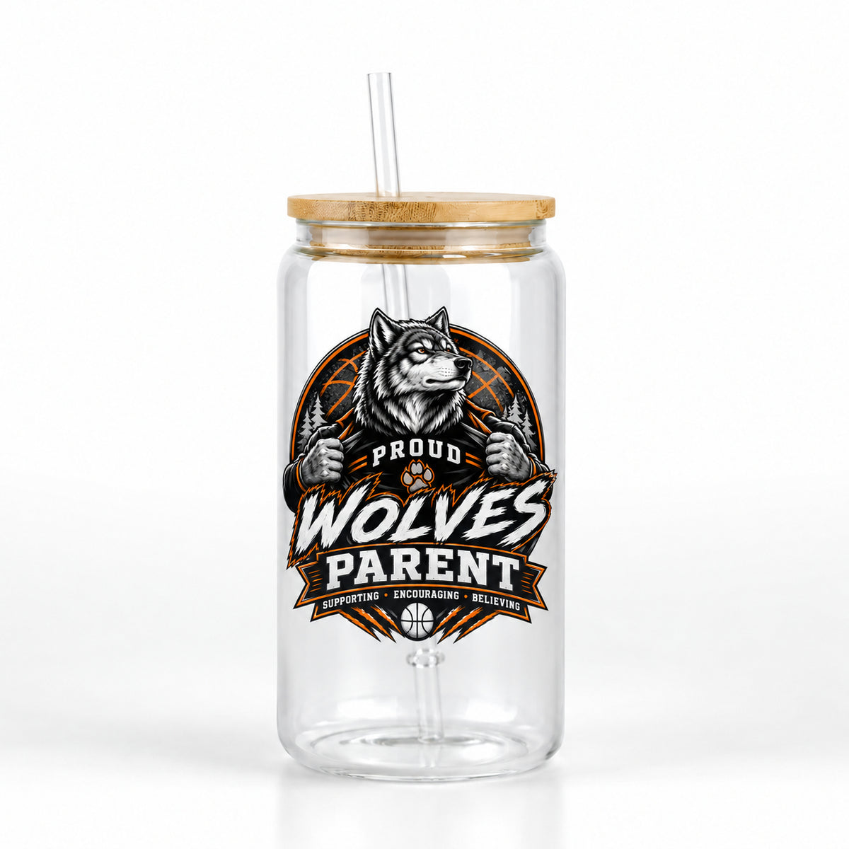 Wolves Basketball 16oz Glass Can Tumbler