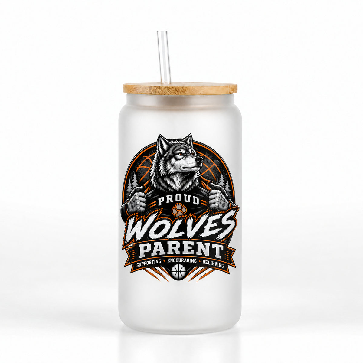Wolves Basketball 16oz Glass Can Tumbler