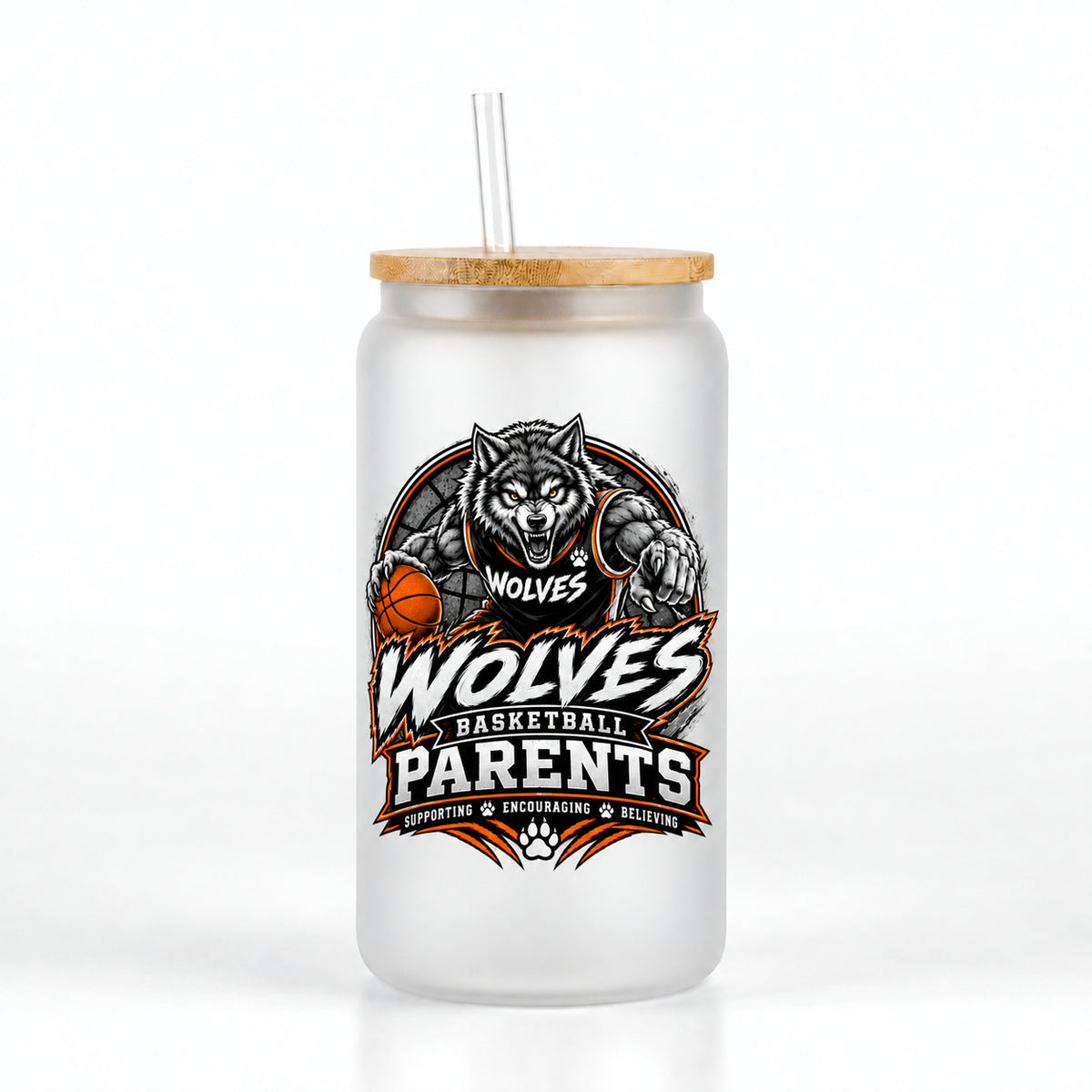 Wolves Basketball 16oz Glass Can Tumbler