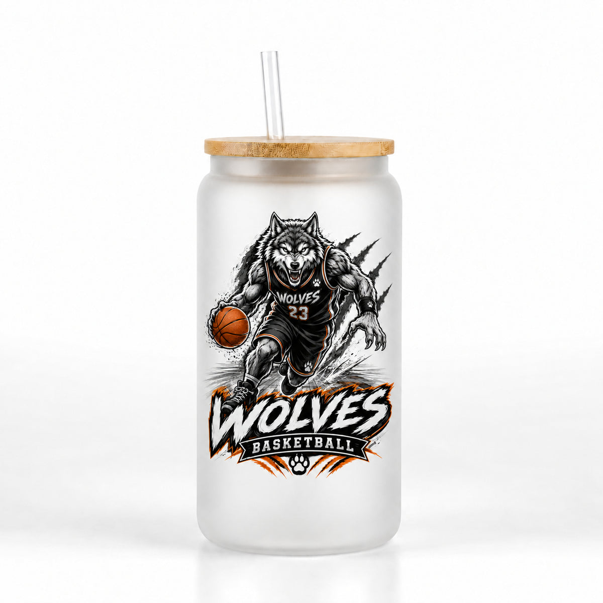 Wolves Basketball 16oz Glass Can Tumbler