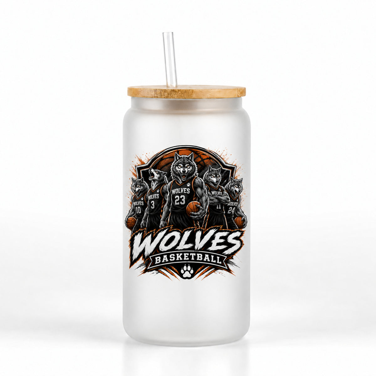 Wolves Basketball 16oz Glass Can Tumbler