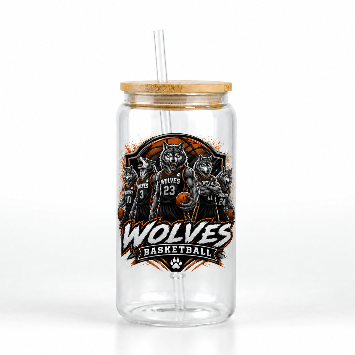 Wolves Basketball 16oz Glass Can Tumbler