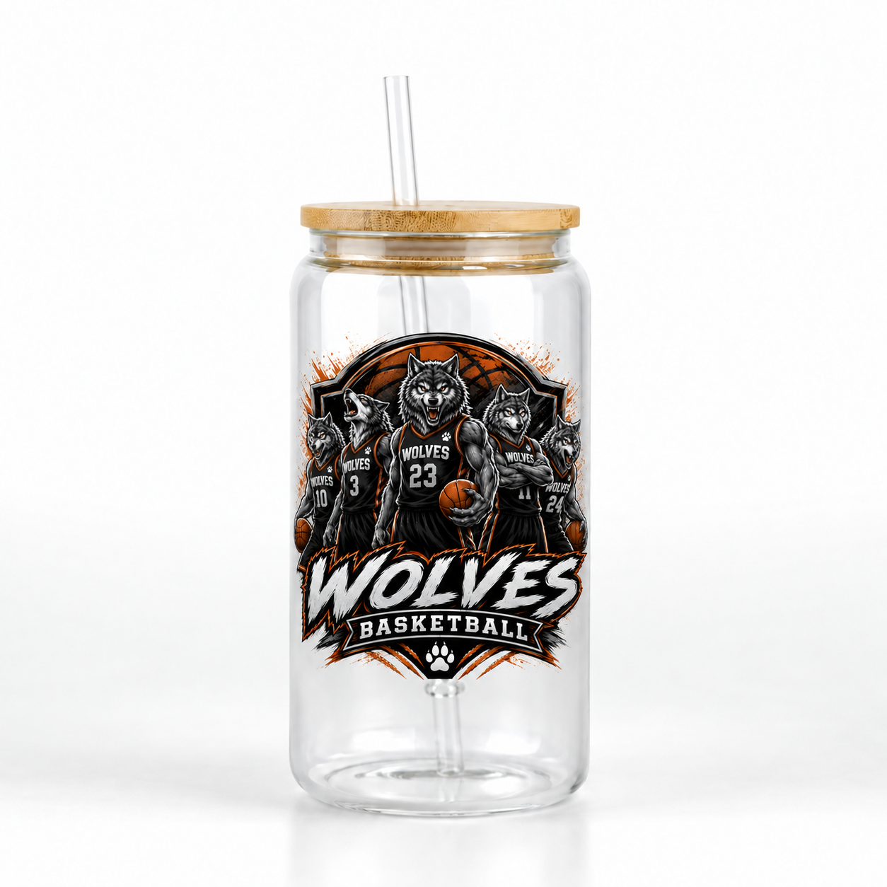 Wolves Basketball 16oz Glass Can Tumbler