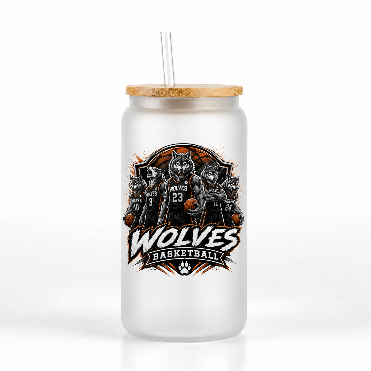 Wolves Basketball 16oz Glass Can Tumbler