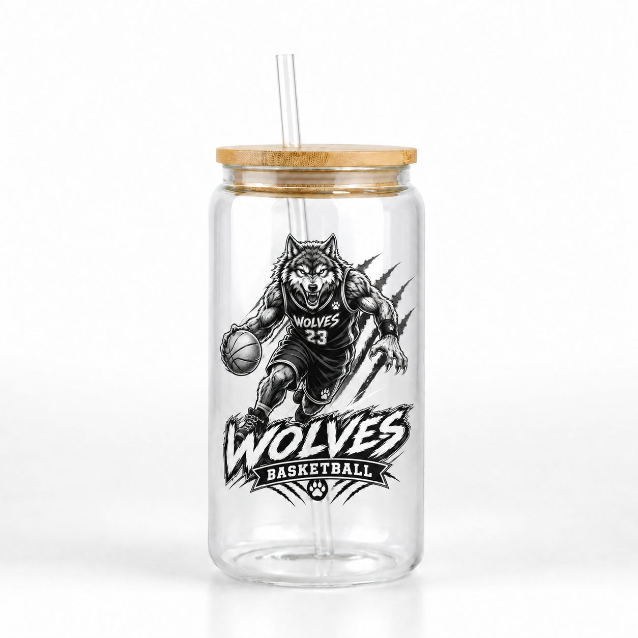 Wolves Basketball 16oz Glass Can Tumbler