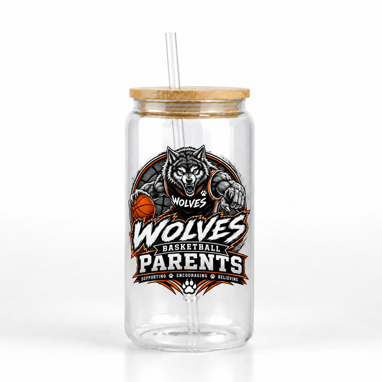 Wolves Basketball 16oz Glass Can Tumbler