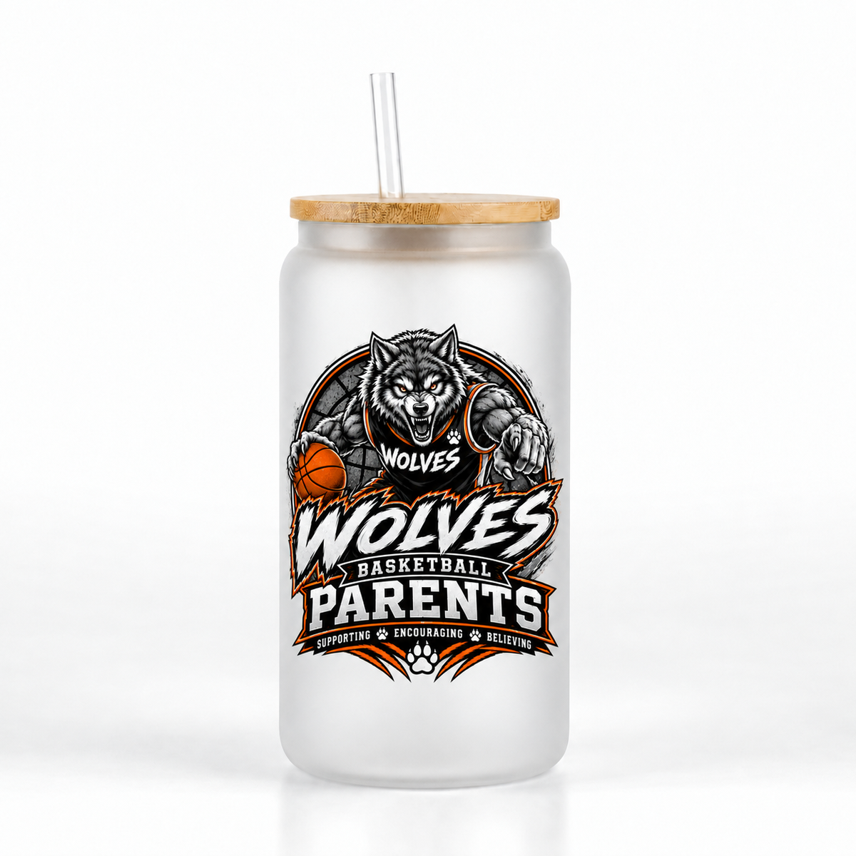 Wolves Basketball 16oz Glass Can Tumbler